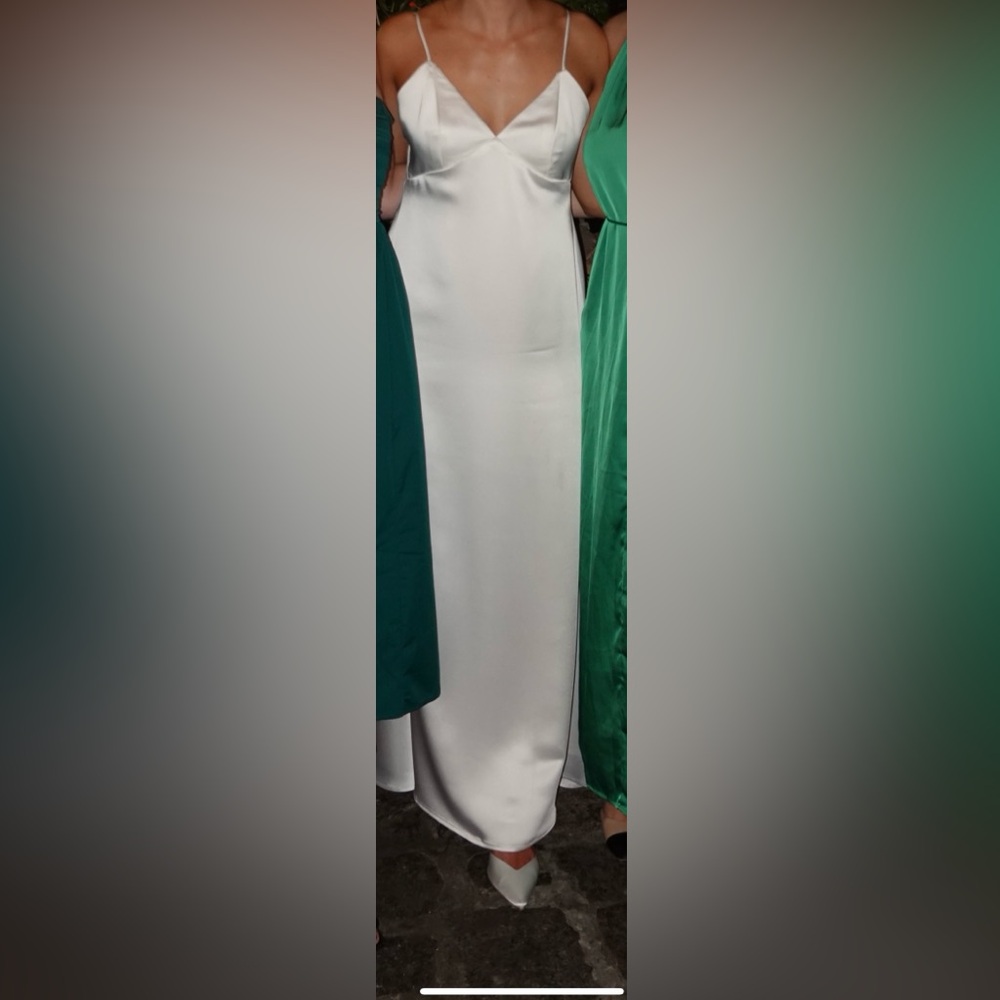 Elegant White Satin Maxi Slip Dress with Spaghetti Straps